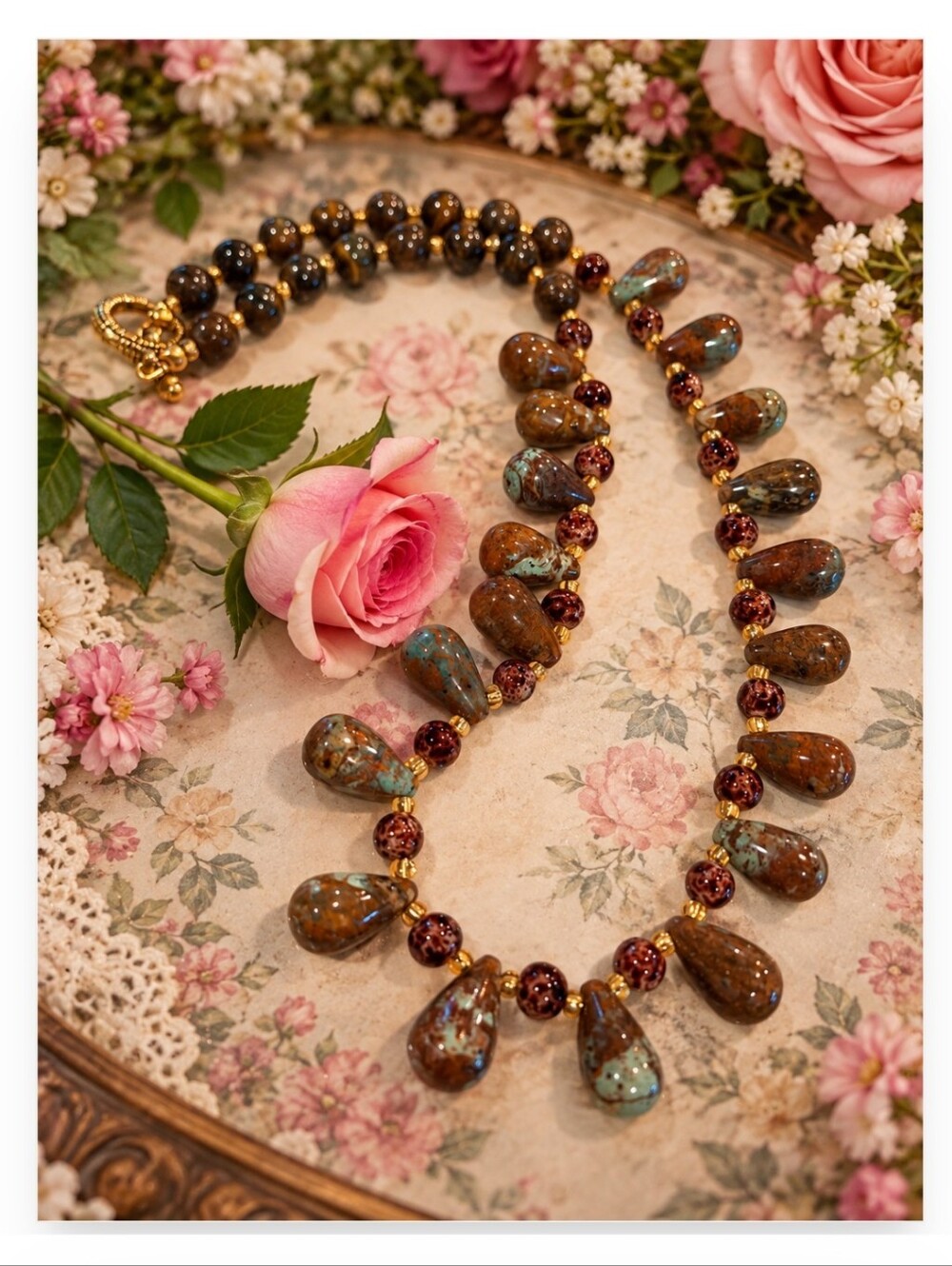 Artisan Created Jasper Polished Teardrop Necklace 20 Inches